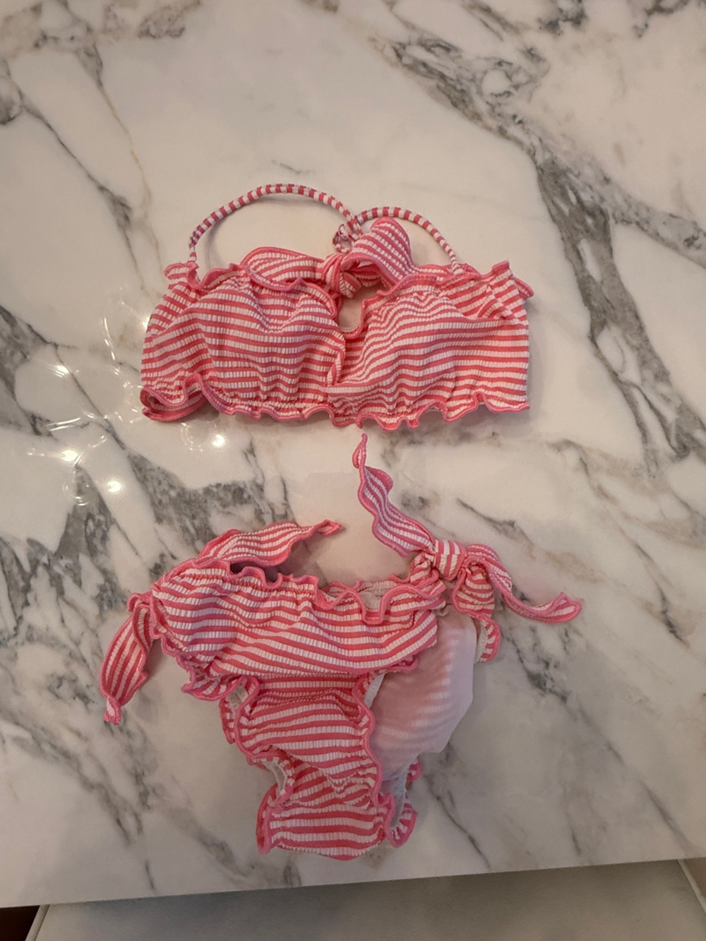MC2 Saint Barth Pink and White Striped Ruffle Two-Piece Bikini